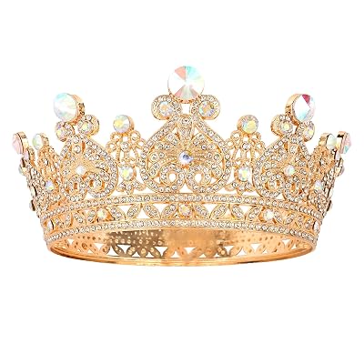 KEUKORZ Crown for Women Crystal Queen Crowns and Tiaras Girls Full Round Wedding Headband Hair Accessories for Birthday