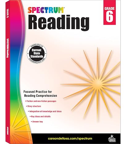 Spectrum Reading Comprehension Grade 6, Ages 11 to 12, 6th Grade Reading Comprehension Workbooks, Nonfiction and Fiction Passages, Analyzing Story Structure, and Critical Thinking Skills - 174 Pages