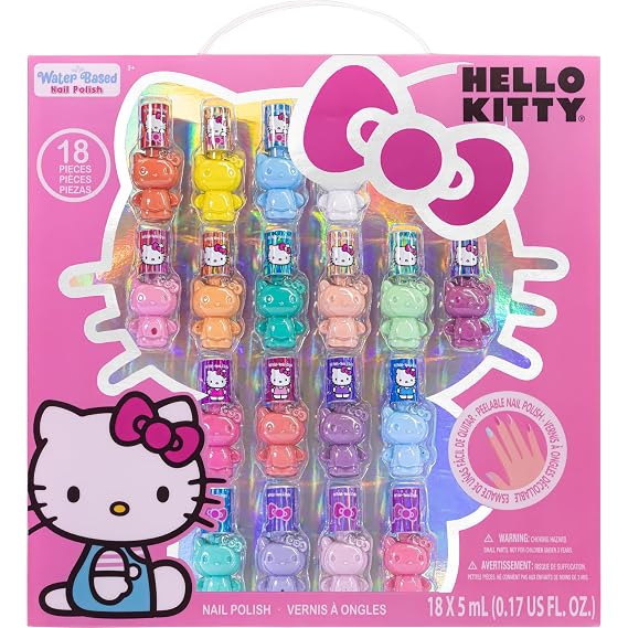 Hello Kitty Nail Polish Set, 18-Piece Peel-Off for Girls, Ages 3+