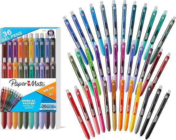 Paper Mate InkJoy Gel Pens, Retractable, Medium Point (0.7 mm), 36 Count - Office Supplies, Smooth, Colorful Ink