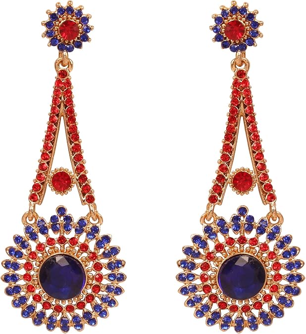 Touchstone Indian Bollywood Glamorous Handcrafted Contemporary Designer Jewelry Long Chandelier Earrings in Rhinestone Crystal Gold or Silver Tone for Women., Stone Metal