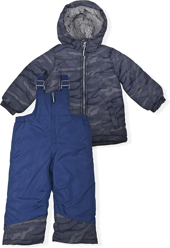 Arctic Quest Boys' Bib Snow Pants and Ski Jacket Water-Resistant Snowsuit For Kids Winter Hooded Jacket, Navy, 18M