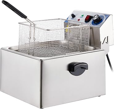 PULLAFUN Commercial Deep Fryer Countertop Stainless Steel 11L Electric Deep Fryer with Temperature Control Single Large Tank French Fries Restaurant Home Kitchen
