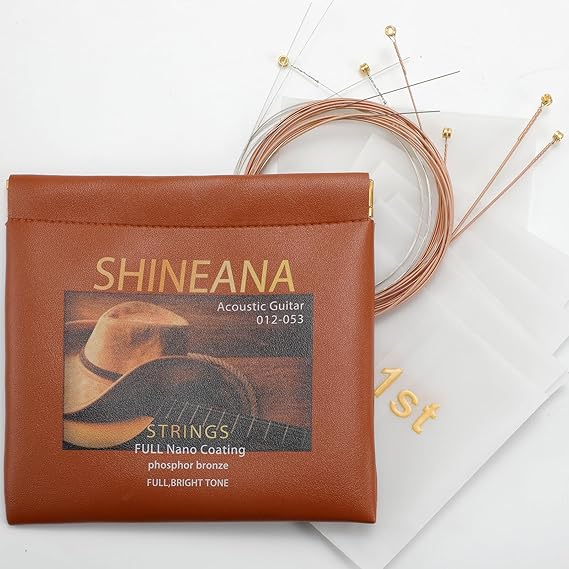 Guitar Strings - Acoustic Guitar Strings - Lightweight Nono Coating,Phosphor Bronze-Leather storage bag packaging-Gentel and Soft- For 6 String Guitars-Light,12-53 (Full Nano Coating)