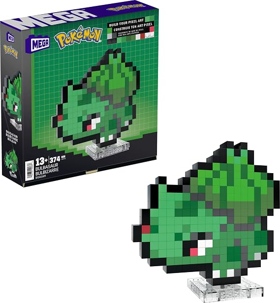 Mega Pokemon Bisasam Retro Look - 15 cm Buildable with Pixel Art Stones - Includes Wall Mounted Base for Adult Lovers and Collectors, HTH75