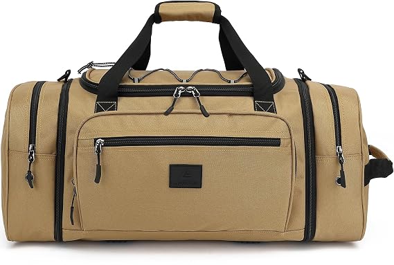 Laripwit Expandable Duffle Holdall Bag for Men 45-50L Medium Travel Duffel Bag Unisex Gym Sports Bag with Shoulder Strap | Multi-Pockets for Weekend Overnight Luggage, Brown