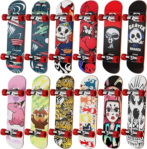 HOMETALL Finger Skateboards for Kids Set of 12, Mini Skateboard Fingerboards 12 Pieces Finger Toys Pack, Gifts for Kids Children Finger Skater