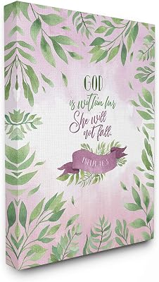 The Stupell Home Decor God is Within Her Pink and Green Leaves Watercolor Stretched Canvas Wall Art Multi-Color