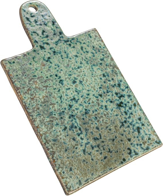 Creative Co-Op Matte Stoneware Cheese Board with Leather Tie, Green