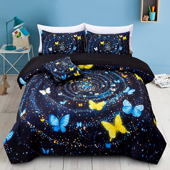 A Nice Night Comforter Set, Galaxy Theme,Twin, Blue