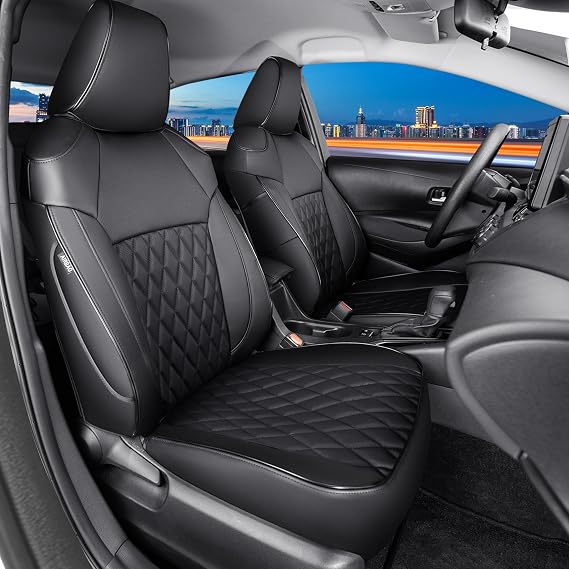 Seat Covers Fit Toyota Corolla Cross 2021 2022 2023 2024 2025 2026 L LE XLE (Not for Hybrid), Full Set Faux Leather, Water-Resistant Seat Protectors-Black