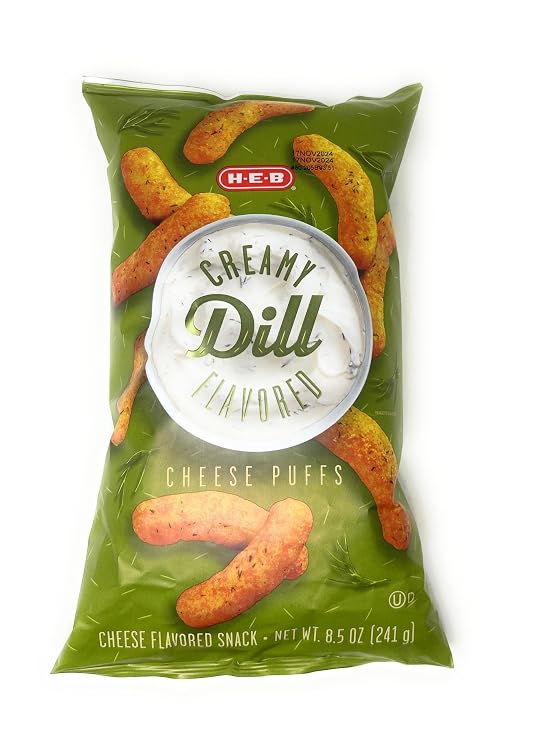 HEB Creamy Dill Pickle Flavored Cheese Puffs Chips 8.5oz - 1 bag