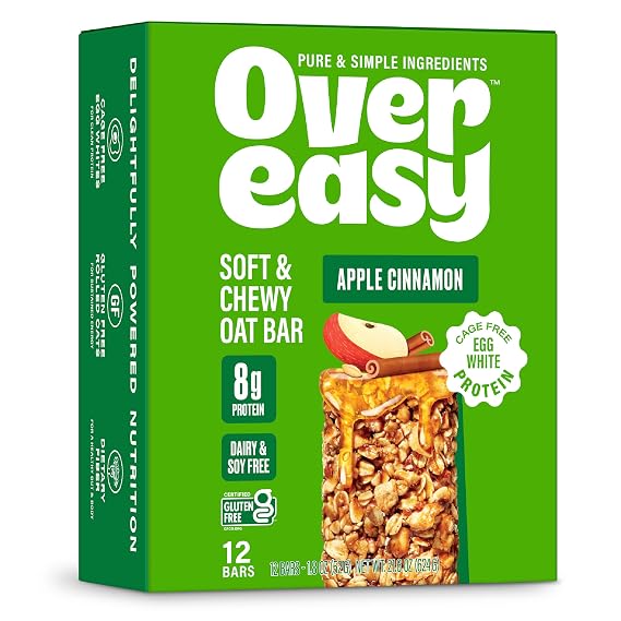 Over Easy Soft and Chewy Granola Breakfast Bars - Granola and Protein Bars - Energy Snack Bars - Clean, Gluten Free, Dairy Free, Soy Free and Kosher (Apple Cinnamon, 12 Count)