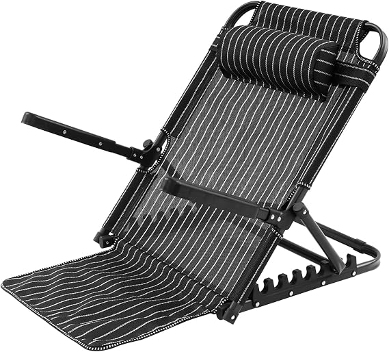 Lifting Bed Backrest, Adjustable Bed Backrest with 7-Position Support & Pillow - Foldable Reading Chair for Elderly, Patients, Home Use, Max 220Lbs, Black Stripe
