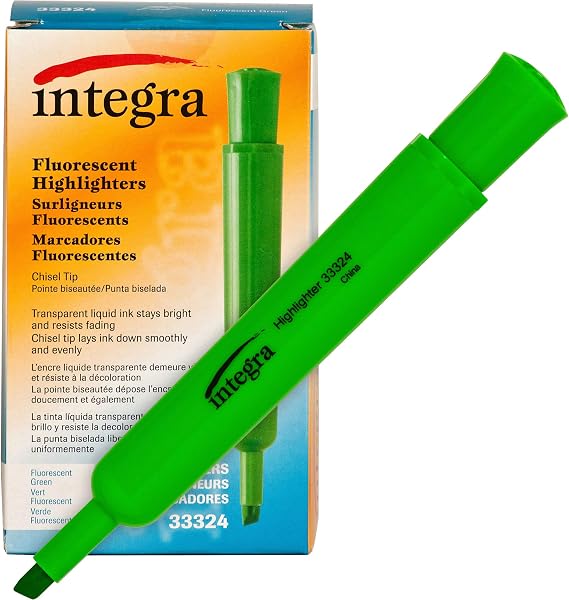Integra Desk Highlighter, Chisel Tip, Fluorescent Green (ITA33324)