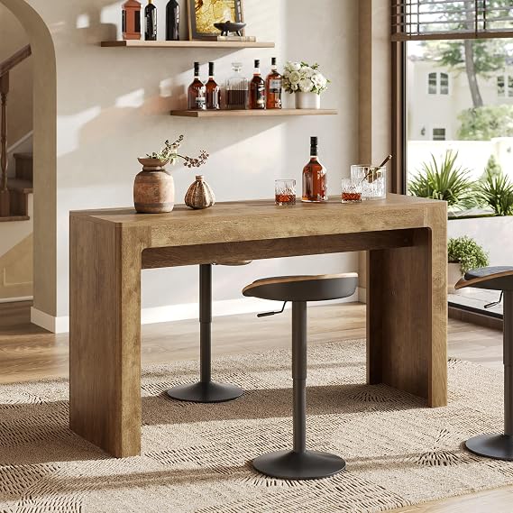 LITTLE TREE 63" Long Bar Table, Counter Height Pub Dining Table for 4-6, Modern Home Bar Unit, Rectangular High Top Table for Kitchen, Dining Room, Bistro, Balcony