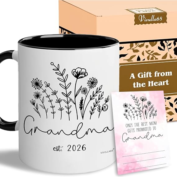 Vivulla68 Gift for Grandma From Friend, Grandchild, Baby - Promoted To Grandma 2026 Mug With Matching Card, Promoted To Grandmas Mug, 1st Time Grandmas Gifts, Baby Announcement Gift For Granny