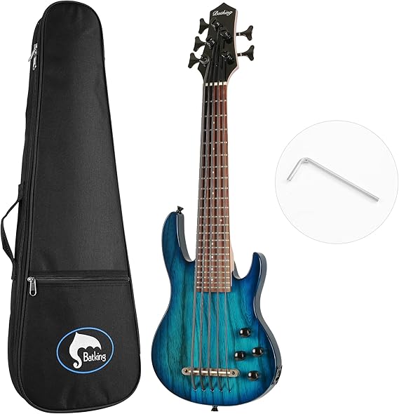Batking Ukulele bass fretted 5 String Ukelele, Electric Uku bass with Gig bag(Blue)