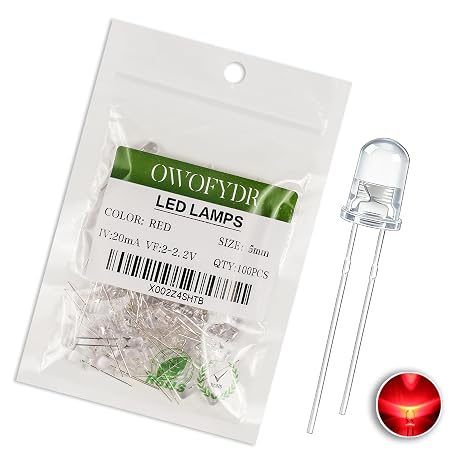 100 5mm red LED diode Light with Transparent Round Lens (DC 3V) Light-Emitting diode Bulb
