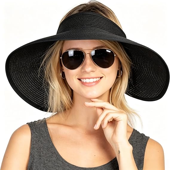 Sun Visor Hats Summer Wide Brim Clip on Beach Adjustable Large Brim Cap Golf Hat for Women