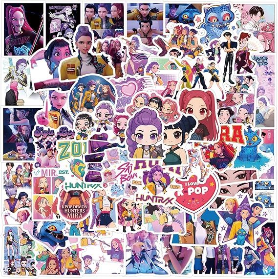 110pcs Demon Hunters Movies Stickers Pack,Vinyl Waterproof Demon Hunters Decal for Water Bottle Laptop Toy Sticker for DIY Decorate Bumper Phone Hard Hat Kids Teens Gifts