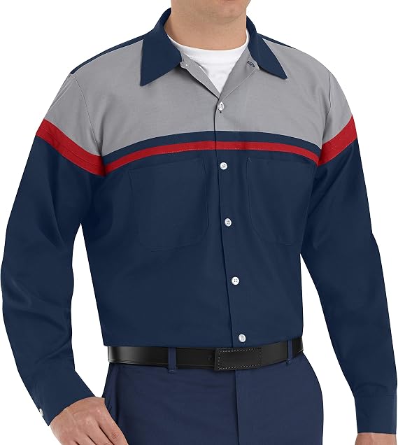 Red Kap Men's Long Sleeve Performance Tech Work Shirt | Moisture Wicking Button Up, Wrinkle Resistance Fights Fading & Stains