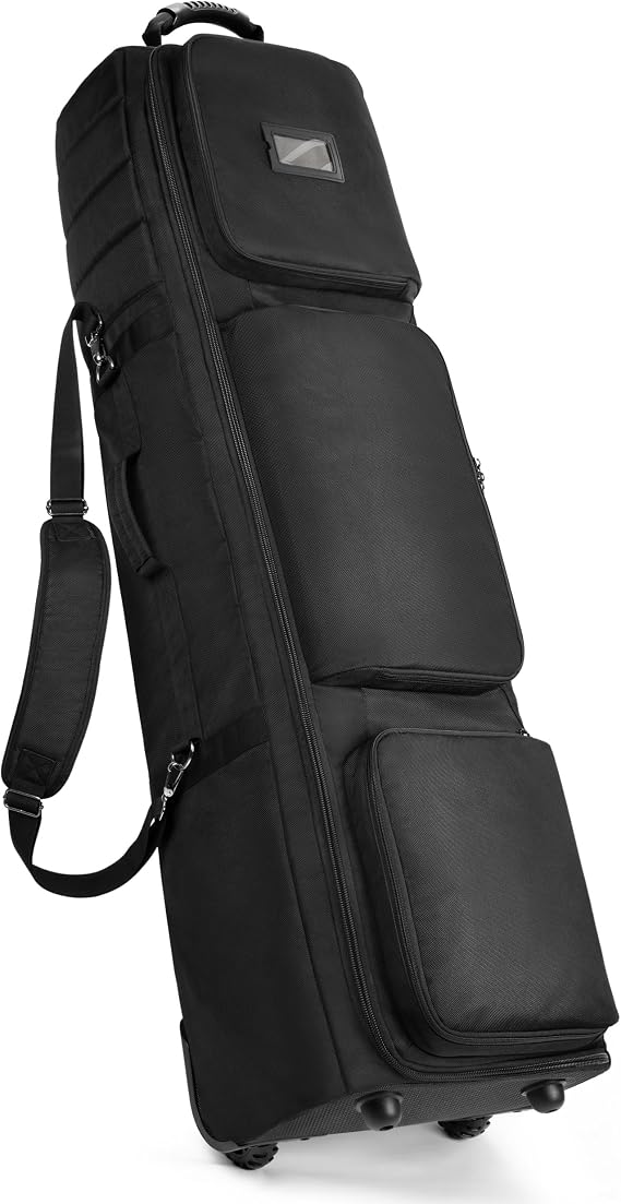 Marscamd Golf Travel Bag with Wheels for Airlines, 1680D Heavy-Duty Case | Dual-Layer Club Protection,Shoulder Strap, 4 Compartment with Wet-Dry Pockets for Golf Gear, Shoes & Personal Items (Black)