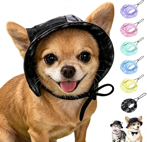 Dog Bucket hat,cat hat, Bucket hat for Dogs with Ear Holes, Bucket hat for Dogs,Hats for Cats,Cat Sun hat Keep Your Pets Sun-Protected, Cool, Stylish and Beautiful. (Black, S)