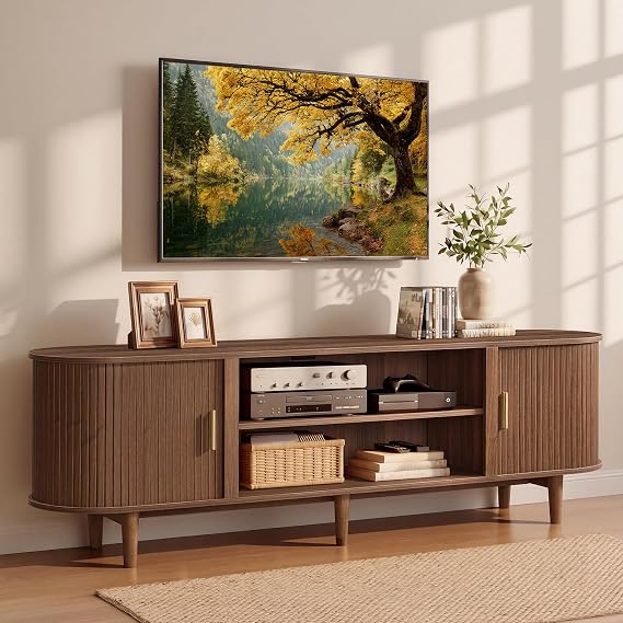 VASAGLE 70 Inch TV Stand, Mid Century Entertainment Center with Storage