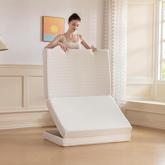 MLILY Foldable Mattress, 4 Inch Twin XL Tri Fold Memory Foam Mattress Topper, Floor Bed with Washable Cover for Camping, RV Travel and Guest Sleeping Mat, 80"38"4", White