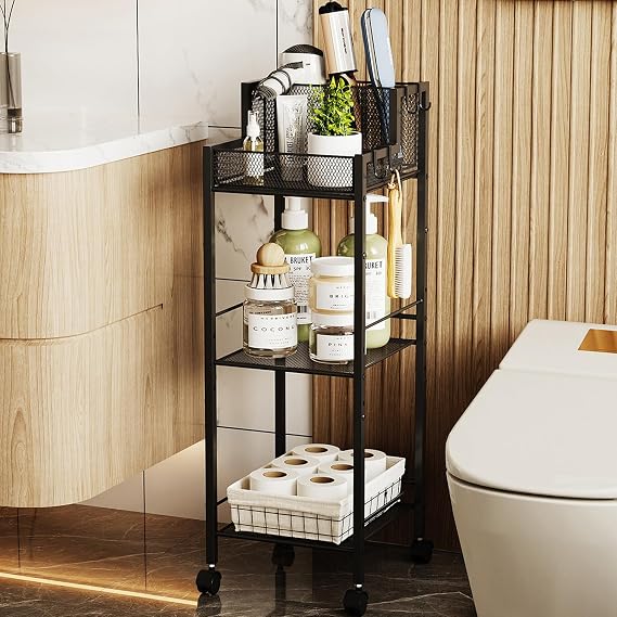 VITVITI Metal Hair Tool Organizer Shelf, Bathroom Storage Shelf Cart, Black | 3 Tiers Hair Product Organizer, Curling Irons Straighteners Storage, Vanity Makeup Organizer Floor Stand