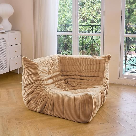 N&V Fireside Corner Chair, Mid Century Armless Floor Sofa, Soft Premium Corduroy Floor Lounge Chair, Foam Sofa Accent Chair for Living Room Bedroom and Office (Beige)