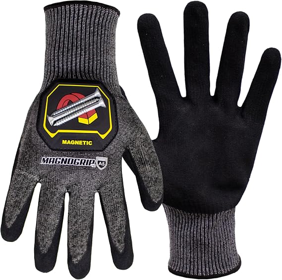 MagnoGrip Level 5 Cut Resistant Work Gloves with Integrated Magnetic Storage, Nitrile Coated Palm, Touchscreen Technology