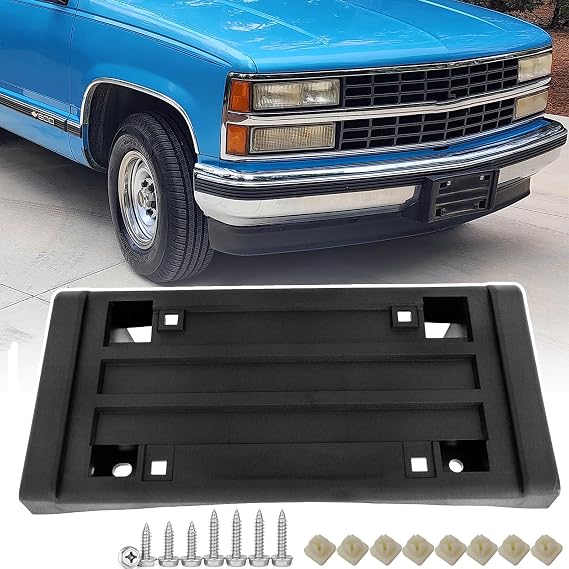 Front License Plate Frame for 1988-2000 Chevy Silverado GMC Sierra C/K 1500 2500 3500 Blazer Suburban Tahoe Yukon Front Bumper License Plate Holder Mounting Bracket Replace # 15990674 GM1068101 68184