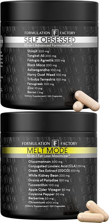 Formulation Factory Self Obsessed x Melt Mode (Bundle) Testosterone Booster for Men with Shilajit & Tongkat Ali + Metabolism & Appetite Support with Glucomannan & Green Tea