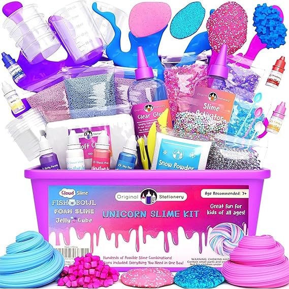 Original Stationery Slime Making Kit - Multicolor, Glow-in-The-Dark, Bubble Gum Scent - DIY Unicorn Slime Kit with Glitter & Clay Add-Ins - Holiday Activity & Birthday Gift for Kids Ages 7+