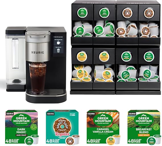 Keurig Medium Office Coffee Station Bundle Includes K-2550 Single Serve Coffee Maker with 110 oz Water Reservoir + 4 Value 48ct K-Cup Pod Coffee Boxes (192 Servings) + 1 K-Cup Pod Merchandiser