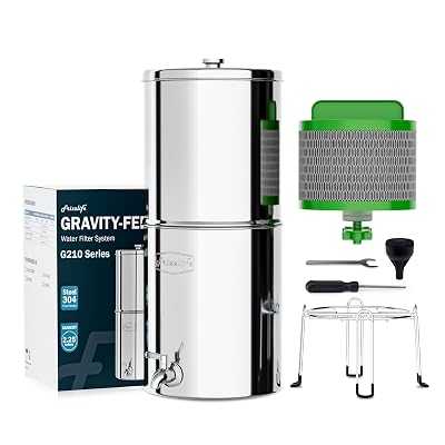 Frizzlife Reduces 99.9% Lead Gravity-fed Water Filter System, NSFANSI 42&372 Standards, 2.25G Countertop Water Filter Reduces Chlorine, Heavy Metals, with Activated Carbon Filter and Stand, G210-PRO