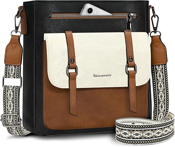 RAINSMORE Crossbody Bag for Women, Waterproof Leather Crossbody Purses Lightweight Handbags Shoulder Bag Travel Purse