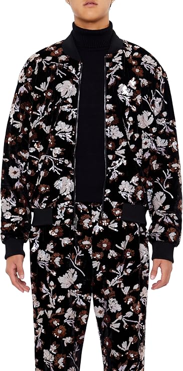Forever 21 Men's Sequin Floral Bomber Jacket
