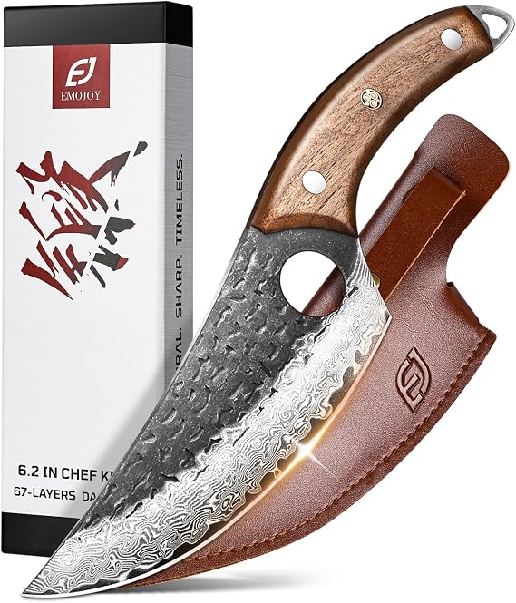 Emojoy Damascus Chef Knife, 6.3" Japanese 67-Layer Steel, Walnut Handle