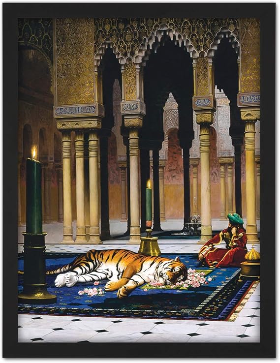 Gerome Grief of The Pasha Mourning Tiger Painting Large Framed Art Print Poster Wall Decor 18x24 in