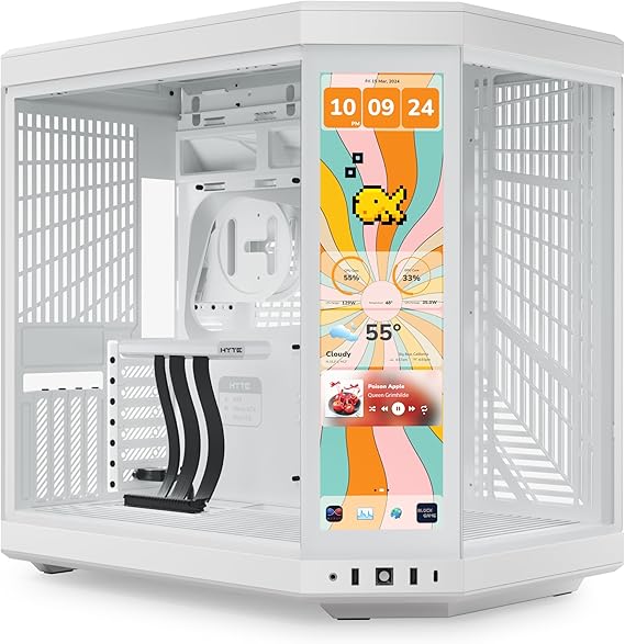 Hyte Y70 Touch Infinite Dual Chamber ATX Mid Tower Modern Aesthetic Case with Integrated 2.5K LCD Touchscreen - Snow White