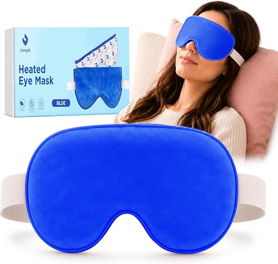 ZOMPALE Heated Eye Mask for Dry Eyes Microwavable Moist Heat Eye Compress Warm Compress for Eyes, Eye Strain & Stye Relief Adjustable Strap, Washable Plush Cover, Reusable Eye Mask for Sleep