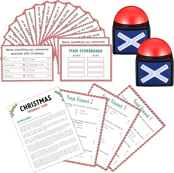 Syhood Christmas Friendly Feud Card Game with 2 Answer Buzzers, Fun Xmas Family Trivia Quiz Party Game Night Activities for Adults, Office, Large Group and Team Building