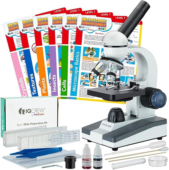 AmScope M150C-SP15-EXCL1 1000X Portable LED Monocular Microscope + Basic | 40X-1000X Magnification Range Built-In LED Illumination