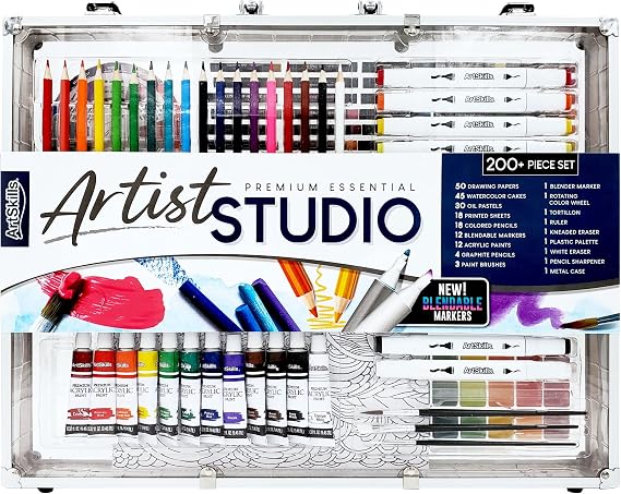 ArtSkills Premium Artist Studio Painting and Drawing Art Set with Carrying Case, Assorted 200 Piece
