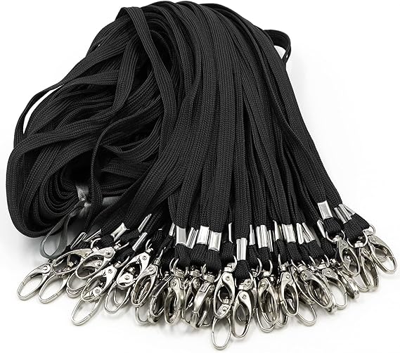 Beebel 100 Pack Lanyards Bulk Black Lanyard for Office Id Badges Flat Lanyard with Badge Clip Swivel Hook (100 Pack, Black)
