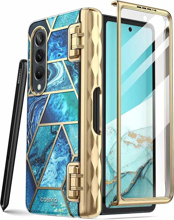 i-Blason for Samsung Galaxy Z Fold 4 Case with Pen Holder, Ocean | Built-in Screen Protector, Full-Body Protection, Slim, Stylish