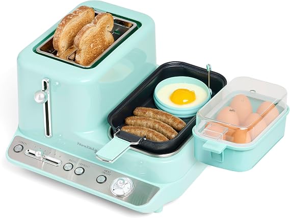 Nostalgia Classic Retro 3-in-1 Breakfast Station, 2-Wide Slot Toaster With Adjustable Toasting Control, Non-Stick Griddle, 6 Capacity Egg Cooker With Lid